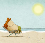 illustration of a man napping in a lawn chair on the beach