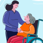 Young woman cares for elderly woman