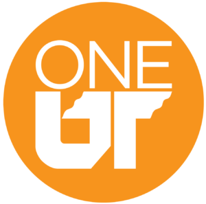 One UT logo with University of Tennessee icon on orange circle.